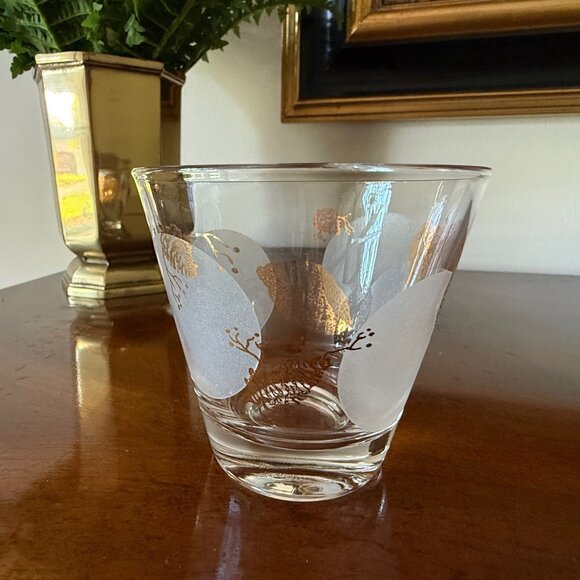 Vintage Flared Low Ball Tumbler Frosted Moon + Gold Leaf Glass MCM Retro Design - Picture 4 of 6
